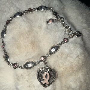 Brighton Silver Plated Cancer Aware Bracelet with Pink Accents and Heart Charm